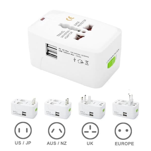 Travel Adapter - ZISONIX - Universal - 2 USB Ports - Compatible with 150 Countries - US/EU/UK/AU[DB]