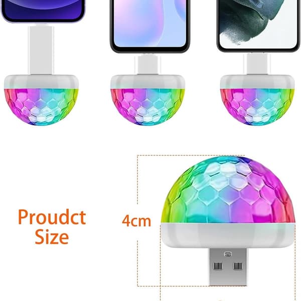 Mini discokulelys USB, discokule LED-festlampe stemmestyring disco
