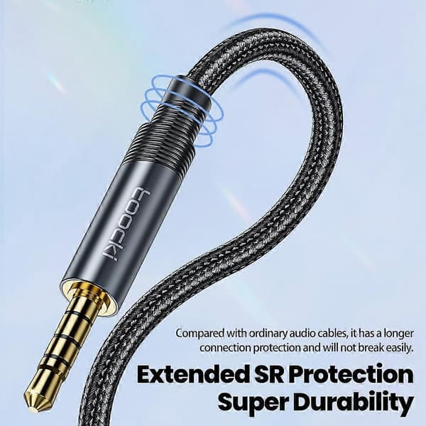 TOOCKI TQ-X41 Lydforlængerkabel 2m 4 Sektioner 3.5mm Stereo Jack Han til Hun Kabel - Grå