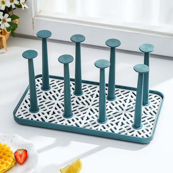 Creative Glass Water Glass Rack, Tea Tray, Teacup Storage, Upside-Down Cup Drainage Rack, Drying Rack (Green)