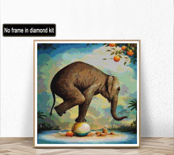 5D Diamantmaleri Elefant Vilde Dyr Lang Næse Cirkus Orange