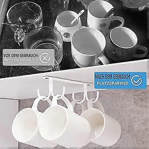 White, Under Cabinet Cup Holder, Coffee Cup Rack with Screws, 12 Cup Hooks Under Shelf, Drying Hook for Bar, Hanging Cup, Coffee Cup, Mug, etc.