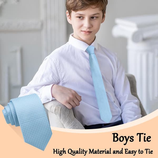 Slips for gutter, selvbindende barneslips, ensfarget gutteslips, konfirmasjon/skole, lyseblå - Skyblue