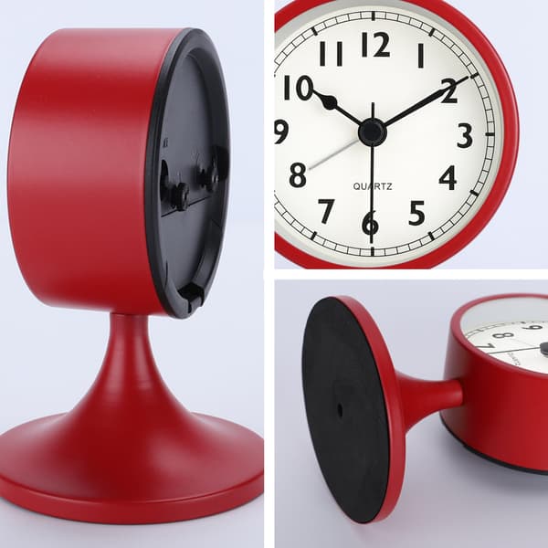 Classic Metal Alarm Clock, Silent Alarm Clock Small Analog Table Clock for Bedside Table, Bedroom, Office Red—yux red red