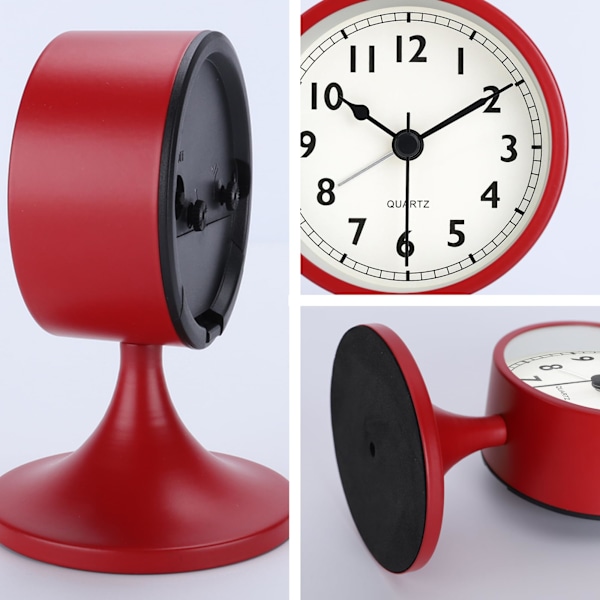Klassisk väckarklocka i metall, tyst väckarklocka liten analog bordsklocka för sängbord, sovrum, kontor red
