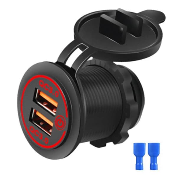 Dual USB Car Charger Socket Compatible 12V-24V Motorcycle Boat Red Light