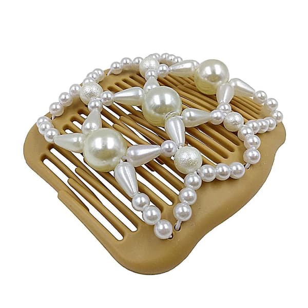 Women's Beaded Magic Elastic Hair Clips Stretchy Double Hair Combs