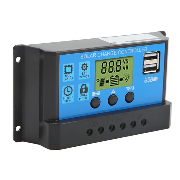 12V 24V Solcelleladerkontroller USB PWM Fotovoltaisk Solcellepanel Ladekontroller med LCD-skjerm 30A