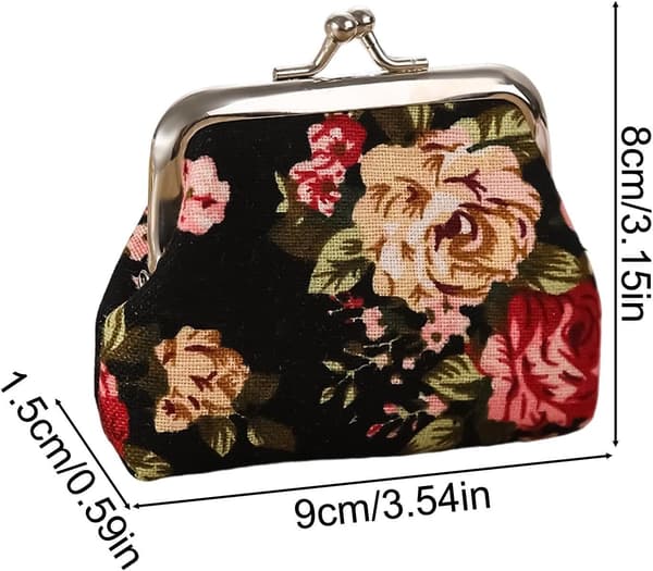 Myntveske Blomstret vintage kysselås lomme svart - Schwarz