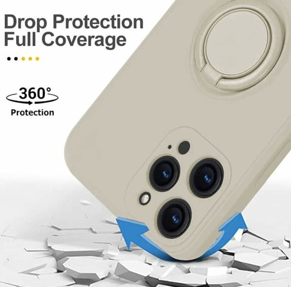 White. Fits Apple 12 Pro Max 6.7'' Protective Silicone Case with Ring 360° Rotating Holder for Apple - Magnetic Stand for Apple