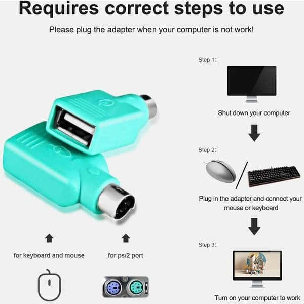 PS/2 till USB-adapter för tangentbord och mus, 2-pack från Oxusbor (Obs: PASSAR INTE ALLA MODERKORT)