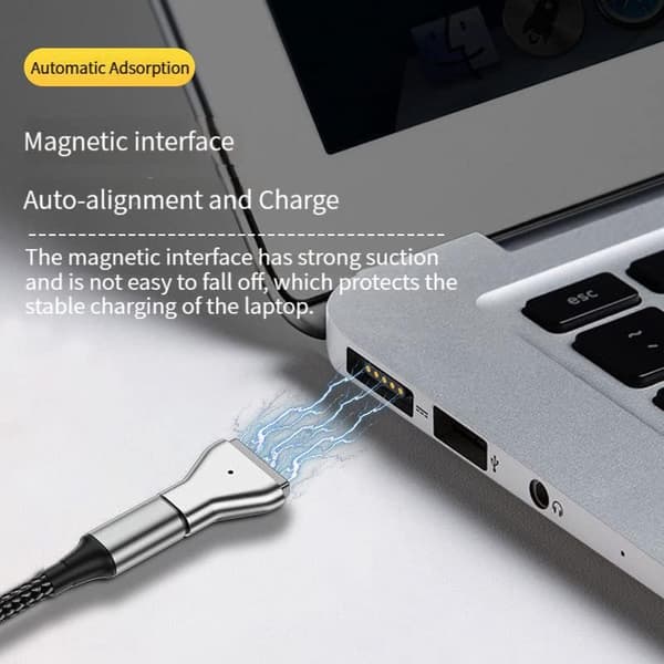 USB C til magnetisk adapter, Type C til 2 PD 100W magnetisk T-hoved, hurtigopladningskonverter kompatibel med MacBook Air Pro 2013-2015