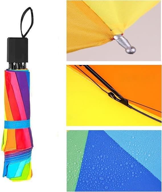 Rainbow Umbrella, Windproof and Compact, 10 Ribs, Portable Foldable, Rainproof for Men and Women