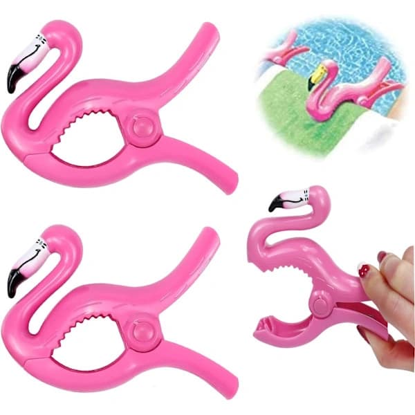 2-pack Flamingo Handduksklämmor, Starka Handduksklämmor för Solstolar