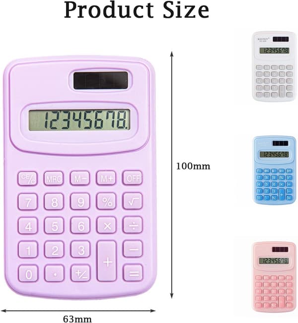Pocket Calculator, 8-Digit Basic Desktop Calculator, Battery Powered Standard Function Calculator for Office, Home