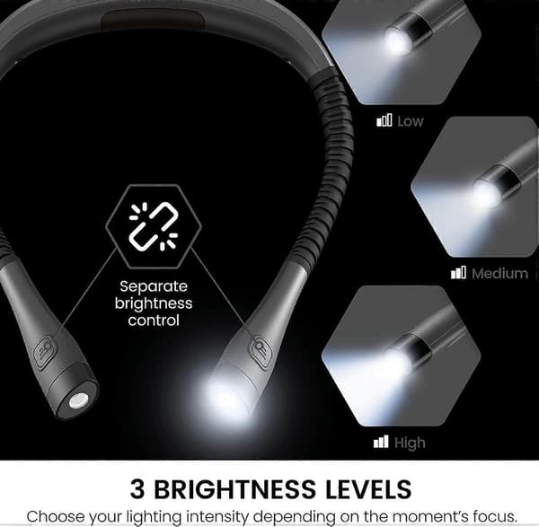 Neck Reading Light, Bendable Rechargeable Book Light for Reading in Bed