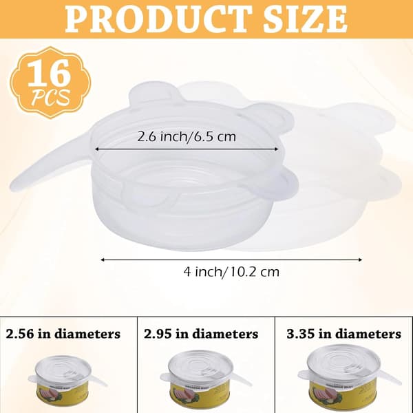 Reusable Silicone Lids for Jars, 16-Pack Stretchable Lids for Yogurt Jars, Cans, and Mugs, 2.6 to 3.3 Inches, White