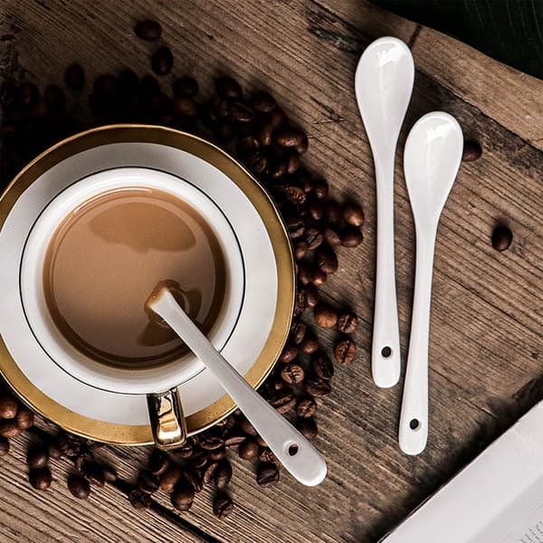 6-piece white ceramic spoon set, ceramic spoon, jam spoon, mini dessert spoon, teaspoon