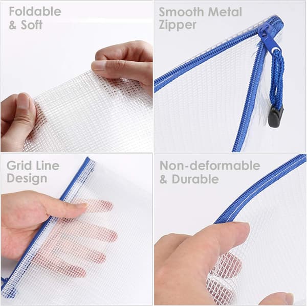 A4 Document Pocket with Zipper 12 pcs Zippered Pocket Folder Package Wallet Document Pocket File Folder Bag Plastic File Folder Office Supplies Travel PVC