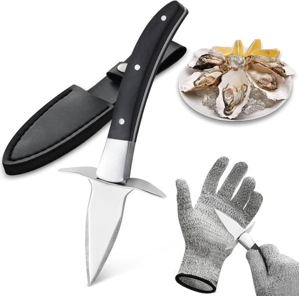 2 Oyster Shucking Sets - Oyster Knife with Gloves and Case - for All Shellfish