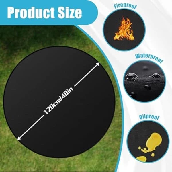 Rund brannsikker grillmatte, 120 cm varmebestandig grillmatte, egnet for utendørs bruk.
