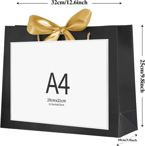 Papirgaveposer, 12,6 x 9,8 x 3,9 tommer (sort, 8-pak)
