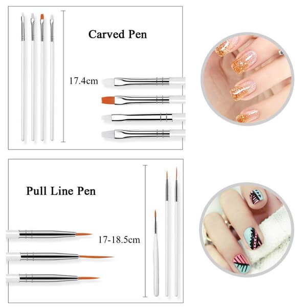 20 stk. Nail Art Design Værktøjer, 15 stk. Malepensler Sæt med 5 stk. Dotting Pens, HVID …