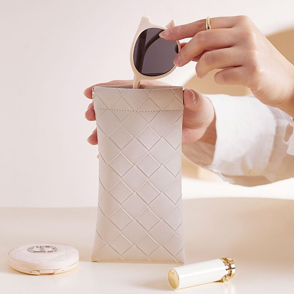 Brilleetui i læder, blødt etui til kvinder, mænd og børn, 2-pak, pink + hvid