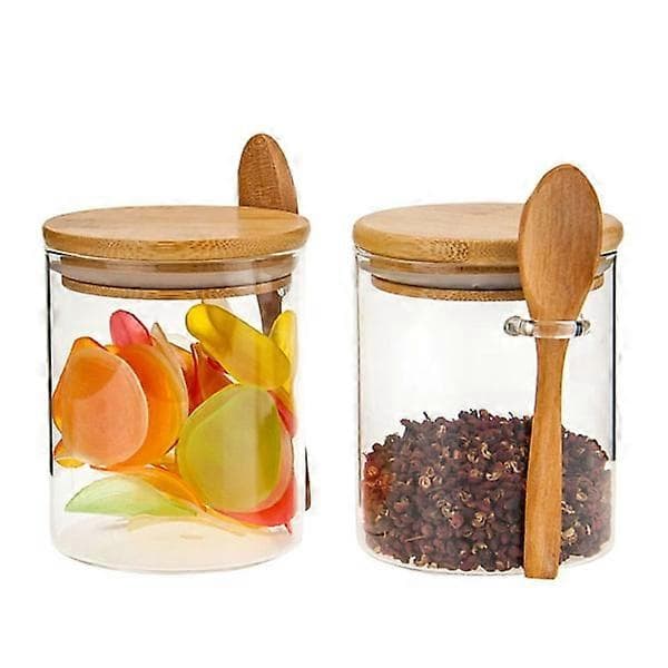 2X Glas Mat Lufttät Burk Twist Lock Kök Godisförvaringsburk Bambu Mat Med Nest