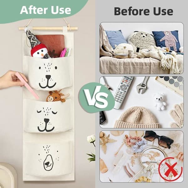 Hanging Storage, Fabric Wall Organizer for Over the Door, Stackable 3-Layer Hanging Bag, Waterproof Large Pocket Organizer