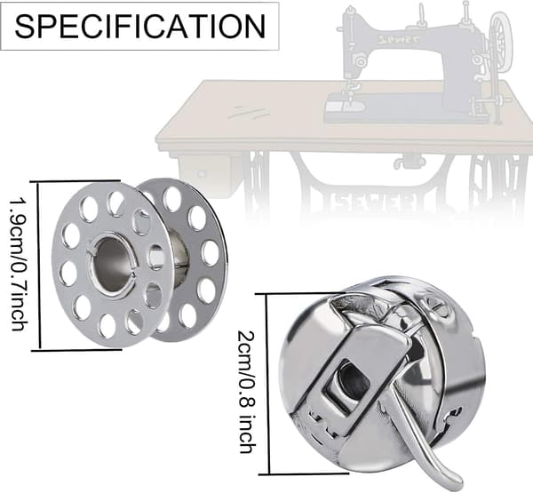 Set med 18 delar symaskinspolefodral, 15 delar metallspolar