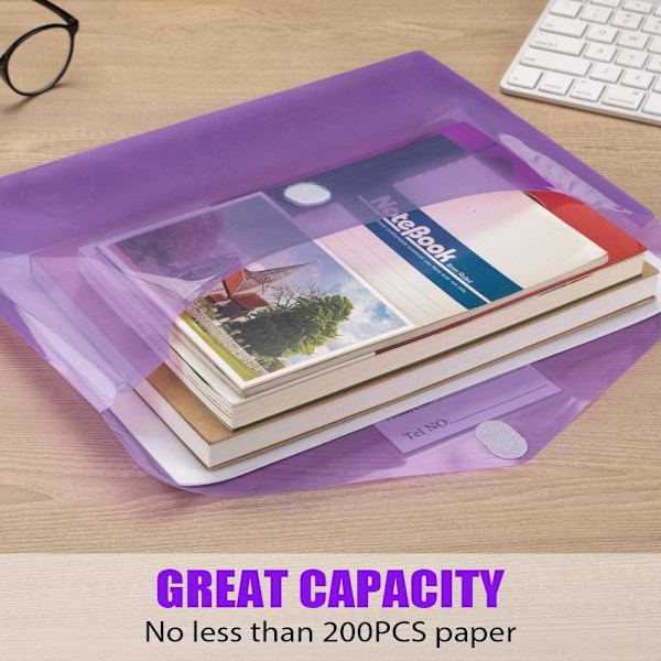 10-pak Plastkuverter Polykuvert, A4 Snap File Bag Farve Side