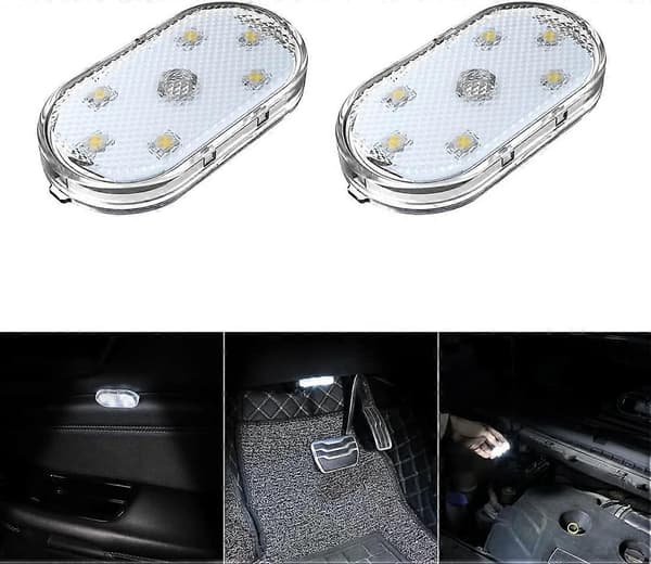 2-pack LED-innerbelysning för bil, vita stämningsljus för bilinteriör