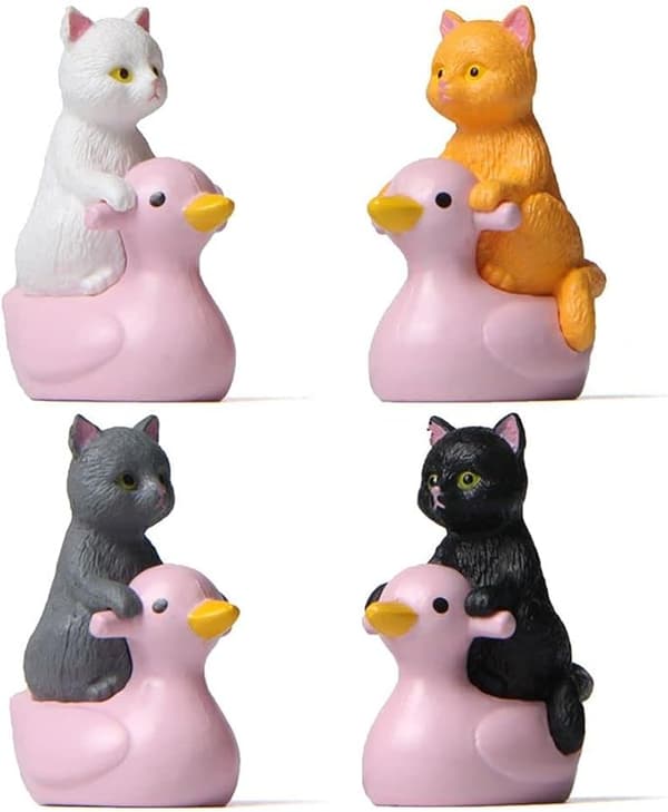 Lille siddende lyserød and kattefigur ornament til hjemmebørn pædagogisk legetøj (sort)
