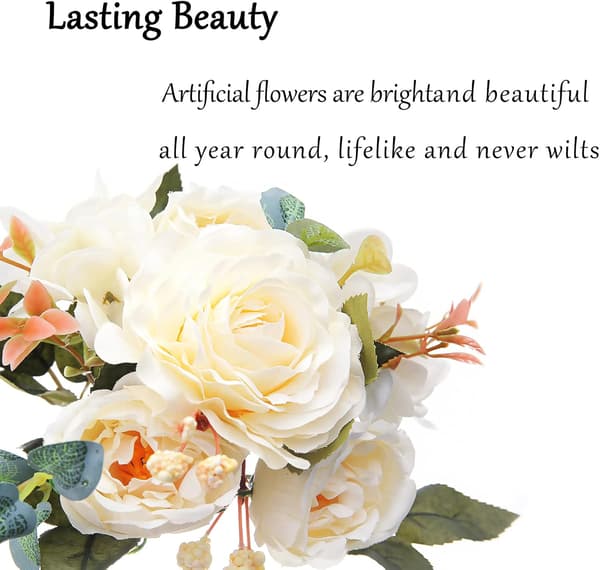 2 buketter med kunstige peoner, kunstige blomster, hvite, elegante