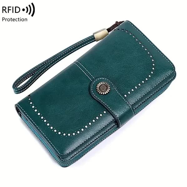 Large Secure Wallet for Women, Waterproof Zipper Wallet with Secure Wrist Strap for Everyday Use, Elegance Yellow