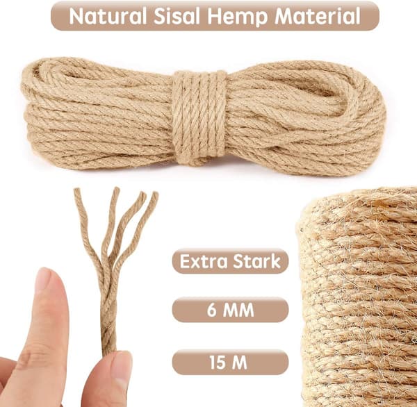 Naturlig Sisaltau for Reparasjon og Erstatning av Klorebrett, Klorestativ, Klorematte, 6mm * 15m, Hage og Hjem DIY