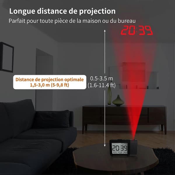 1 stk digital projeksjonsklokke: Tydelig LCD-skjerm med temperatur