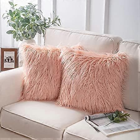 2-pack Faux Fur Pillow Covers, Luxury Soft Decorative Pillowcases, Fluffy Cushion Covers for Bed/Sofa, Orange 45 x 45 cm