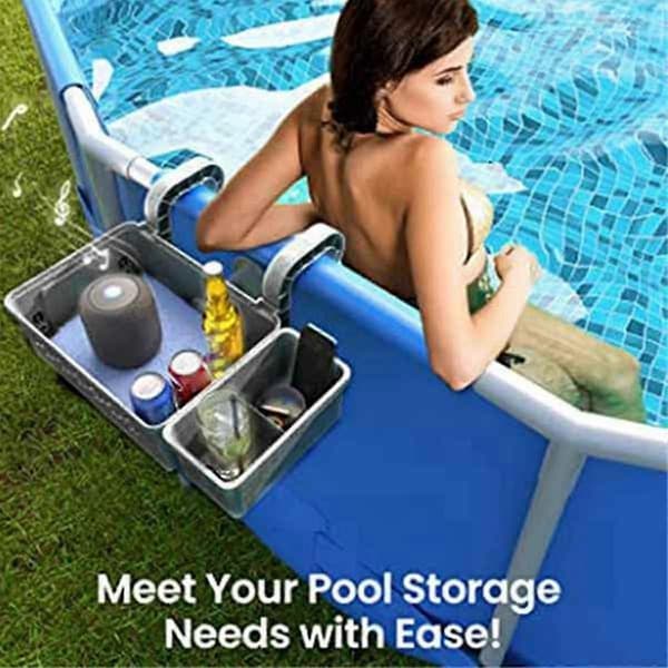 Poolside Storage Basket with Pool Cup Holder, Above Ground Pool Outdoor Storage Basket/