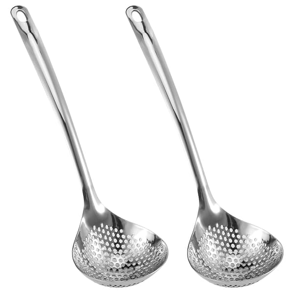 2 PCS Stainless Steel Long Handle Hot Pot Colander Strainer Spoon Dinner Spoons Portable Cookware