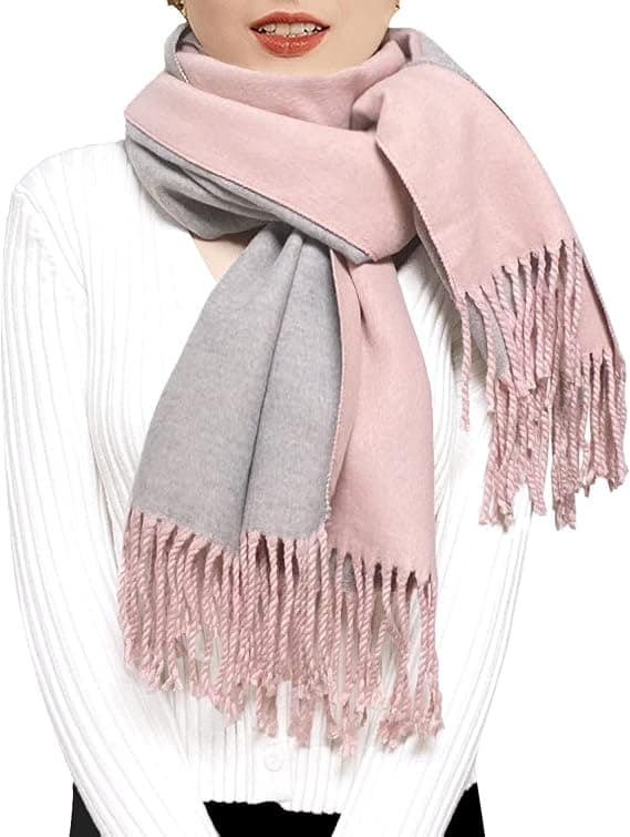 (ROSA+GRÅ) Dame Cashmere Skjerf Vinter Reversibel Pashmina Lang