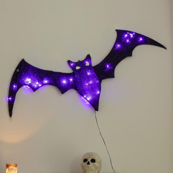 Halloween-dekoration, glitrende hængende flagermus med 30 lilla LED-lys