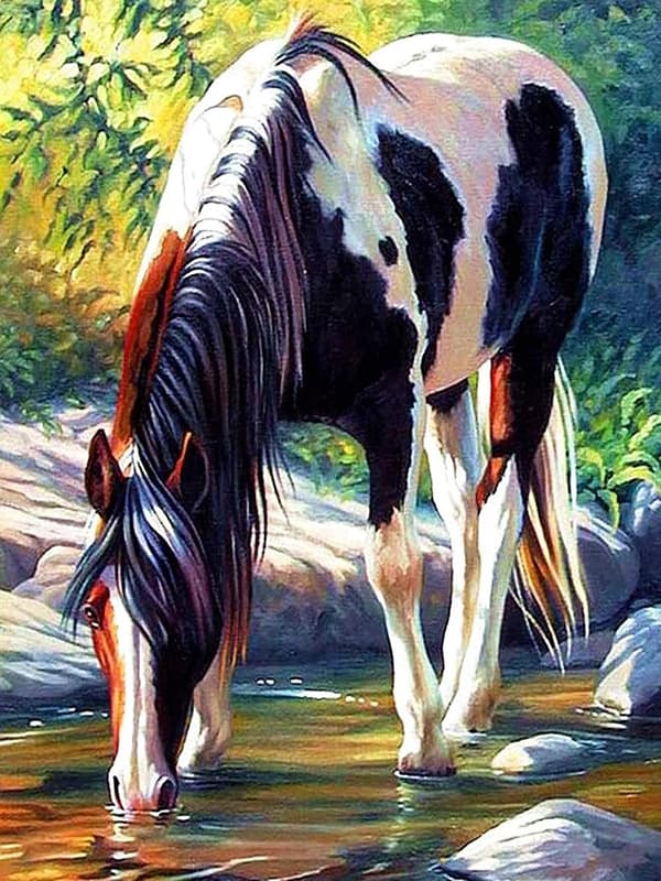 DIY 5D Digital Diamond Painting Set Horses by the River, Diamond