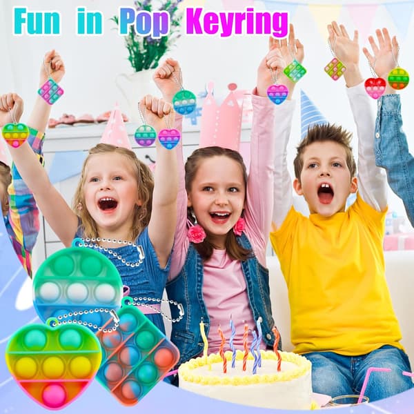 30 stk Barnebursdag Posefyll: Festlige Boble-fidgetleker - Mini Boblepose Nøkkelringer - Flerfargede