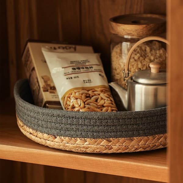 Straw Storage Baskets Fruit Storage Gourd Grass Trays for Bedroom, Bathroom, Laundry Room or Kitchen 28 x 6 cm -A