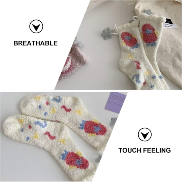 Strømper Vinter Koral Fleece Strømper Varme Rund Hals Strømper Tegneserie Natstrømper Unisex Børnestrømper Julegave Hvid