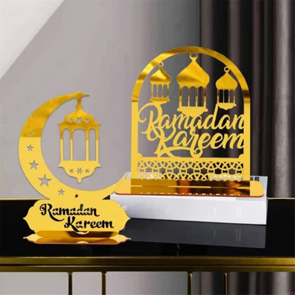 Ramadan Kareem Akrylpynt Gull Måne Stjerne Lykt Eid Mubarak Dekorasjoner C