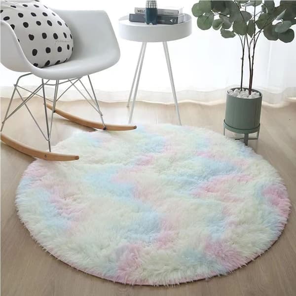 Runde, bløde regnbuefarvede tæpper til pigeværelser, lodne cirkeltæpper til børneværelser, pigeværelser, børneværelser, boligindretning (120 cm * 120 cm)