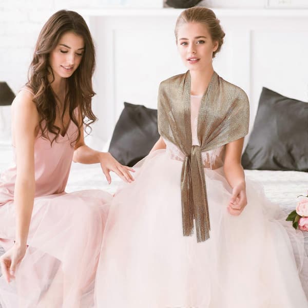 Golden Polyester Silk Shawl Wedding Accessory Elegant Style Wrinkle-Free Multifunctional 1 Set
